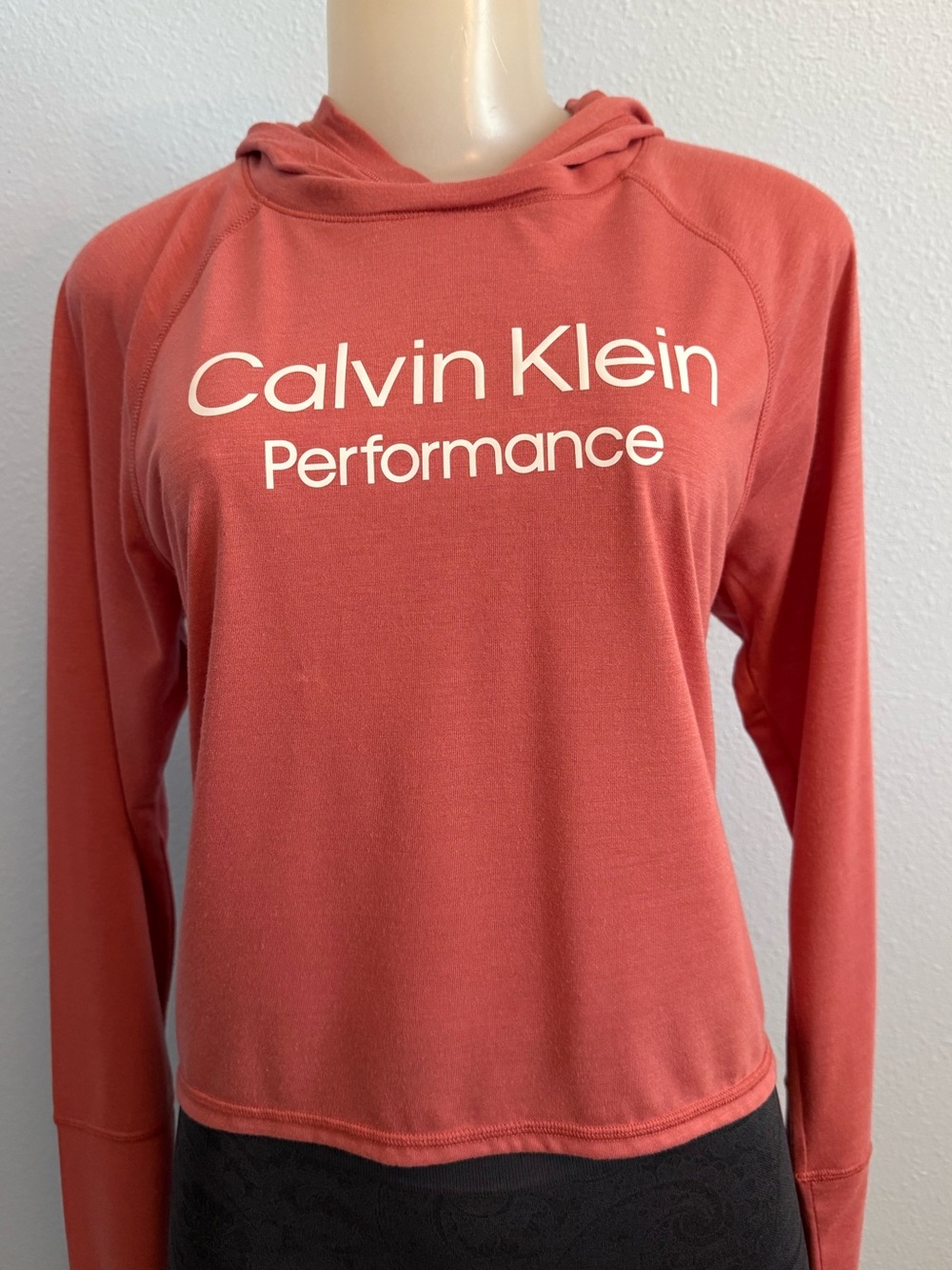 Calvin Klein Performance Coral-Pink Hooded Long Sleeve Top. Size Medium. NWT